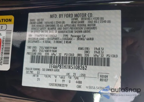 2022 Ford Mustang Ecoboost from USA, damaged, VIN 1FA6P8TH1N5108262